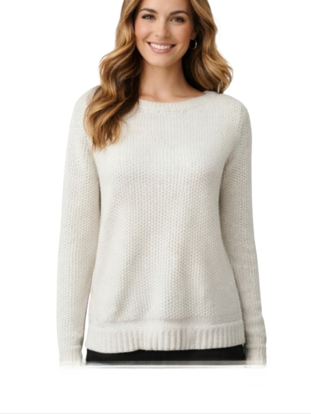 White House Black Market White Knit Sweater with Subtle Silver Foil Small